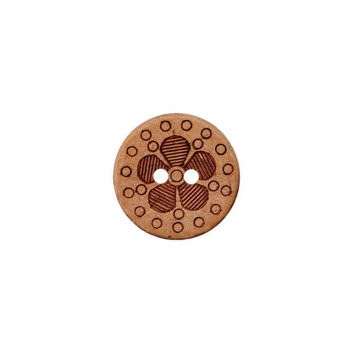 Coconut button 2-holes, Flower, 18mm, light brown