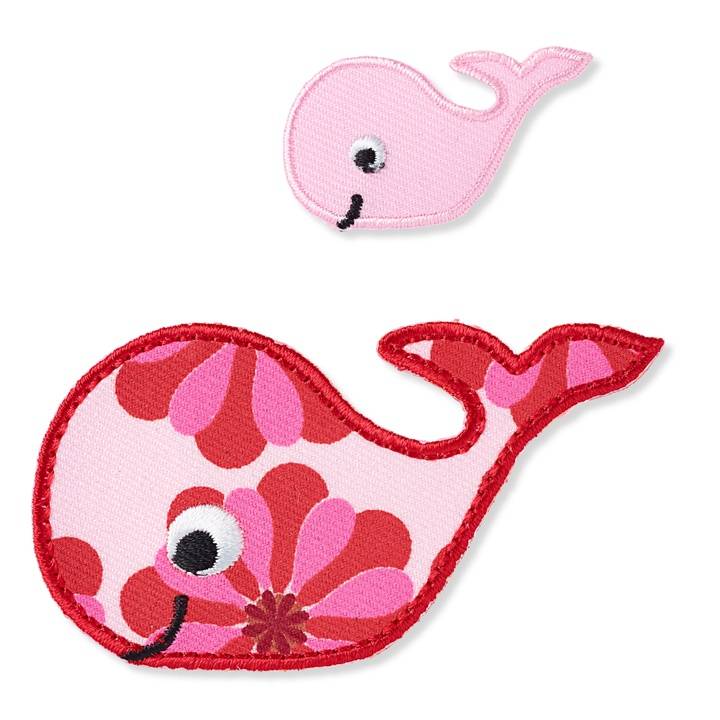 Термоаппликация Эксклюзив кит с детенышем, красная/розовая