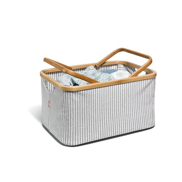 Fold & Store Basket, Canvas & Bamboo, striped