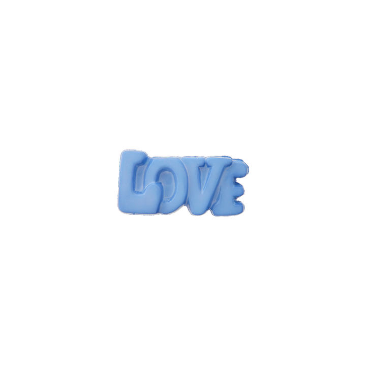 Bouton polyester pied, Love, 15mm, bleu clair