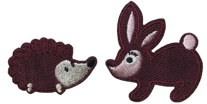 Appliqué Hedgehog & Rabbit self-adhesive/to iron-on, dark red