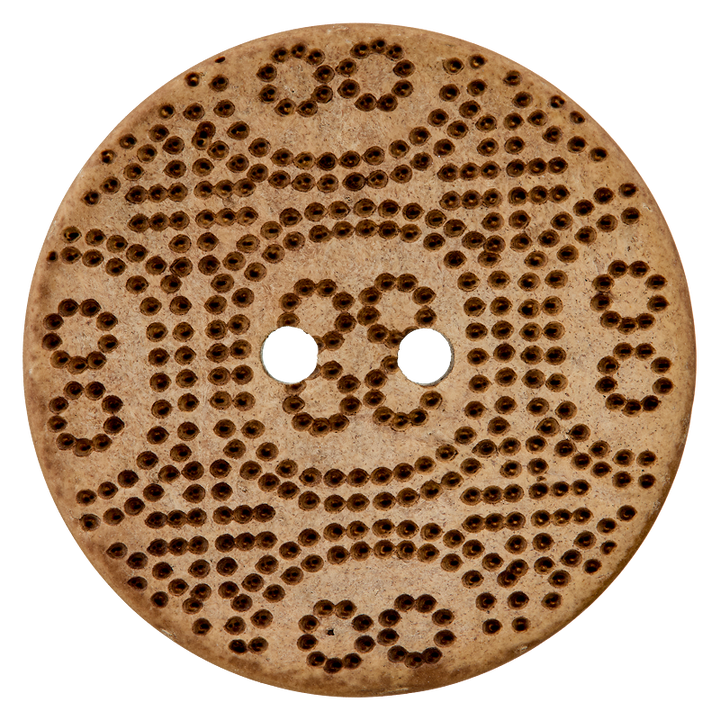 Coconut button 2-holes, Ornament pattern, 34mm, light brown