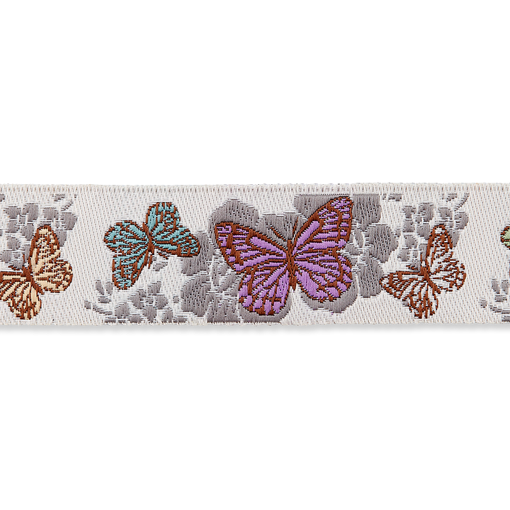 Жаккардовая тесьма «Бабочки», 15мм, цвет серый, средний