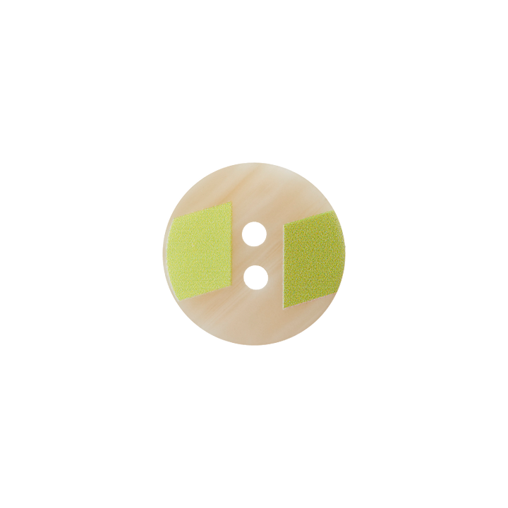 Polyester button 2-holes, 15mm, light green/medium green