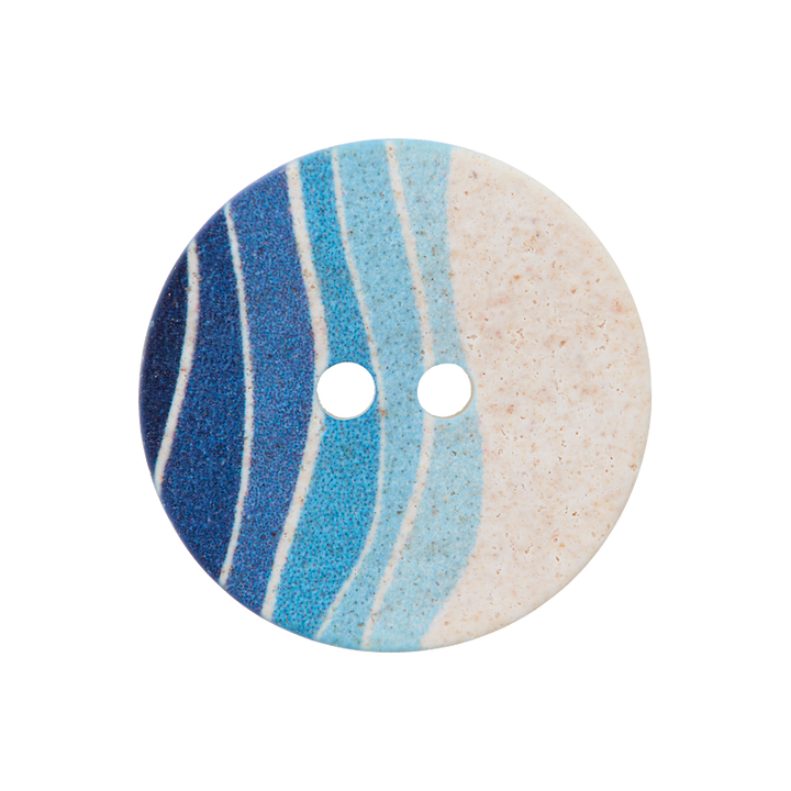 Polyester button 2-holes, Stripes, 20mm, blue