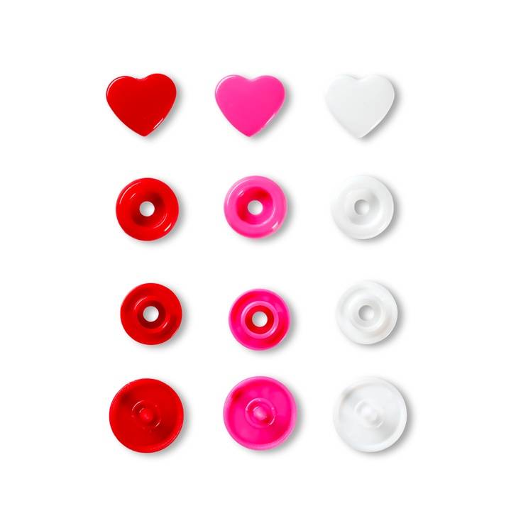 Colour snap fastener, Prym Love, heart, 12.4mm, red/white /pink