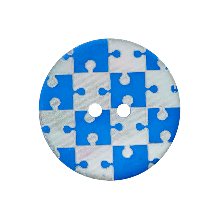 Bouton nacre 2-trous, Puzzle, 23mm, bleu