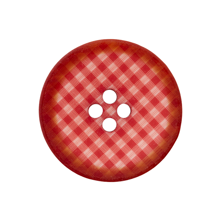 Bouton polyester 4-trous, carreaux, 23mm, rouge foncé
