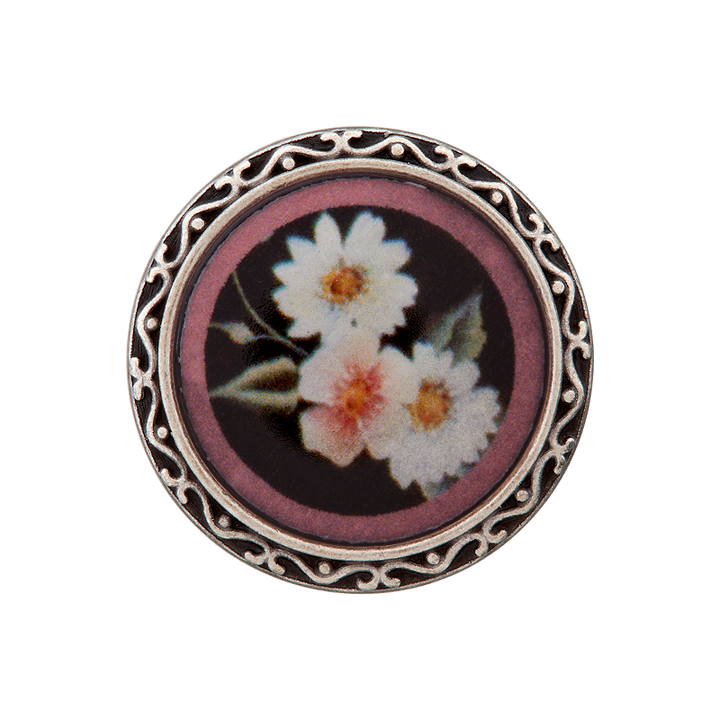 Metal/polyester button shank, Flower, 20mm, rose