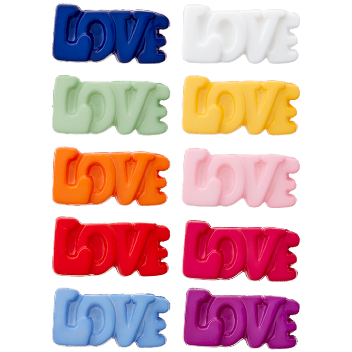 Assortiment Bouton polyester pied, Love, 15mm, multicolore
