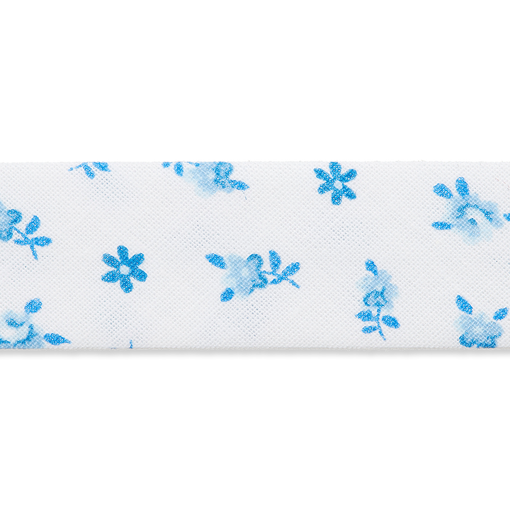 Косая бейка «Тысяча цветов», 20 мм, синий цвет
