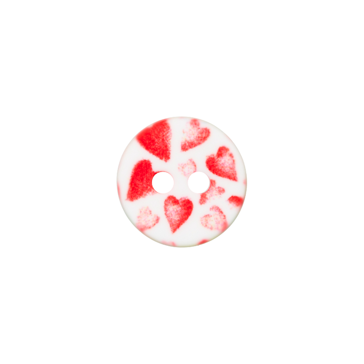 Polyesterknopf 2-Loch, Herzen, 12mm, rot