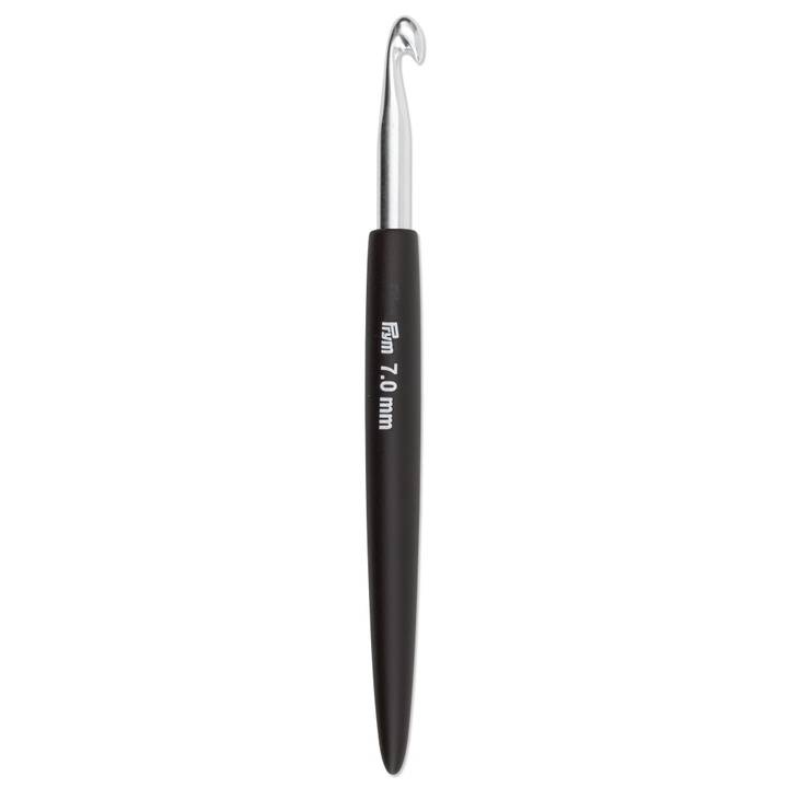 Крючок для шерсти, мягкая ручка, 16см, 7,00мм, серебристого цвета