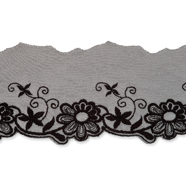 Embroidered tulle, 60mm, black