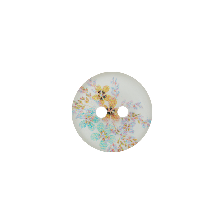 Polyesterknopf 2-Loch, Blumen, 15mm, mehrfarbig