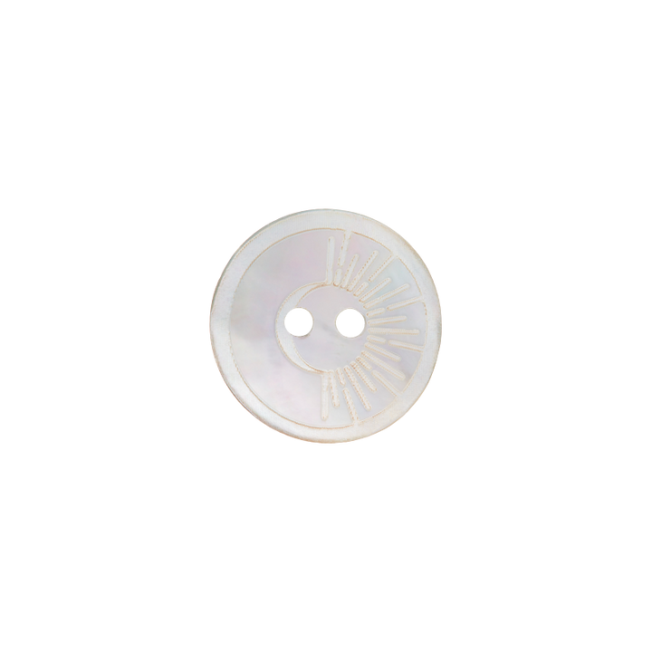 Bouton nacre 2-trous, Soleil & Lune, 18mm, créme