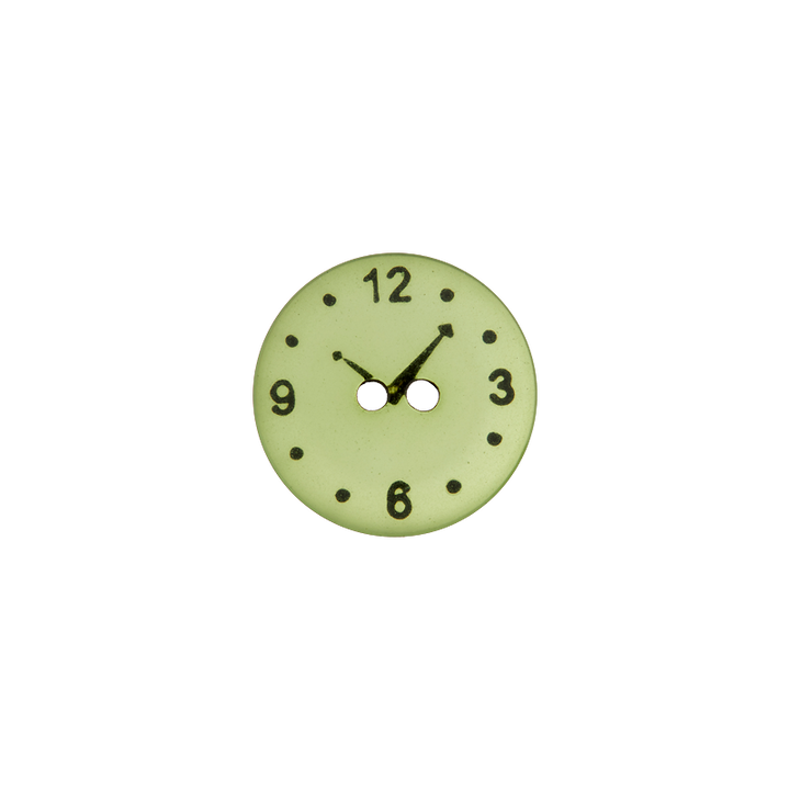 Bouton polyester 2-trous, horloge, 15mm, vert clair