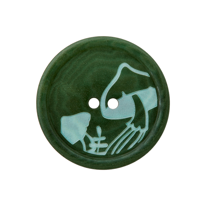 Bouton corozo 2-trous, Champignon, 25mm, vert foncé