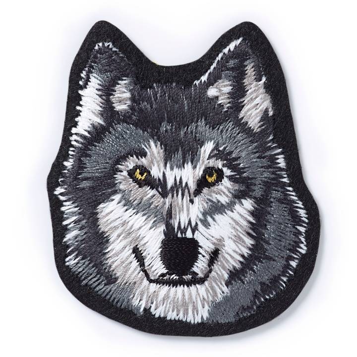 Applique wolf face, grey/white