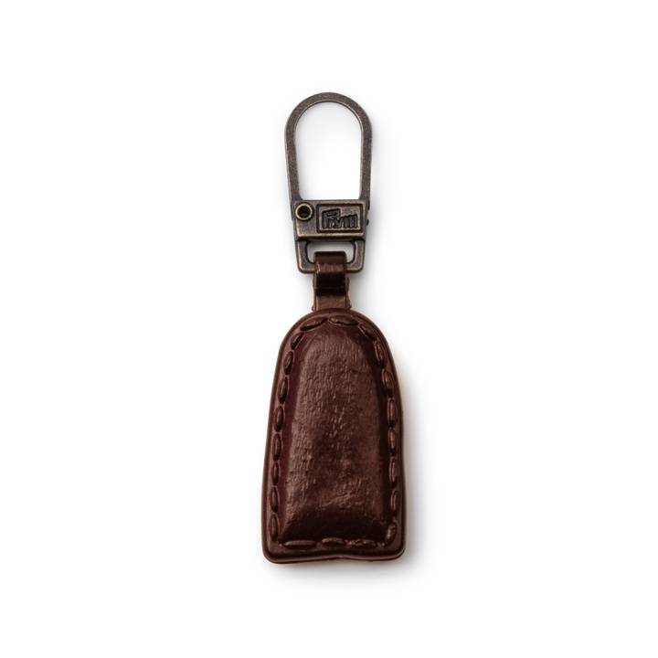 Zip puller leather look brown