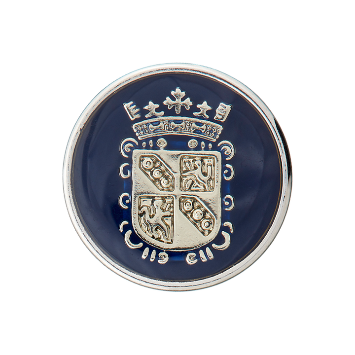 Polyesterknopf Öse, Wappen, metallisiert, 22mm, marine