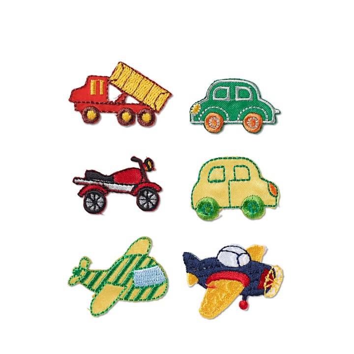 Applique vehicles, self-adhesive and iron-on
