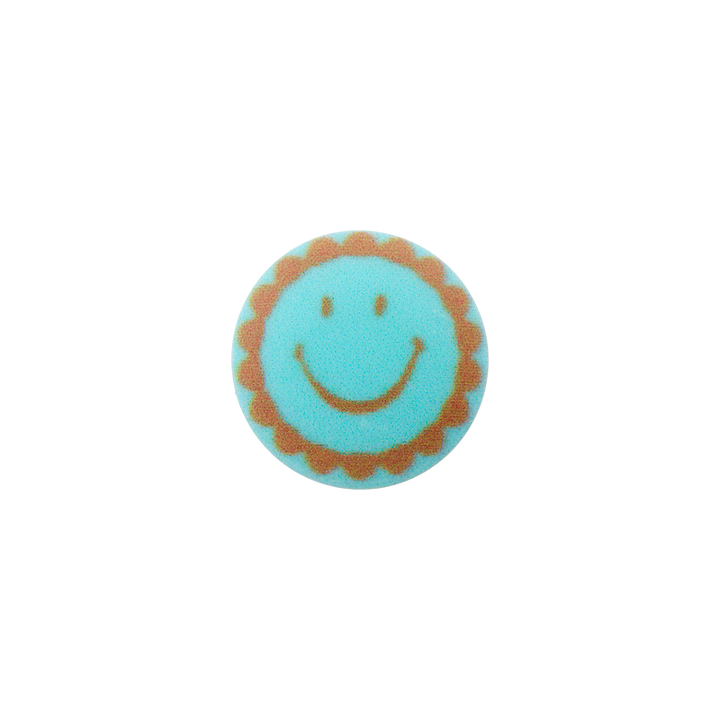 Bouton polyester pied, Smiley, 15mm, vert turquoise