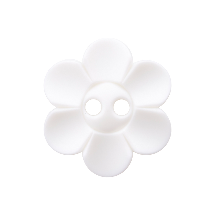 Bouton polyester 2-trous, fleur, 20mm, blanc