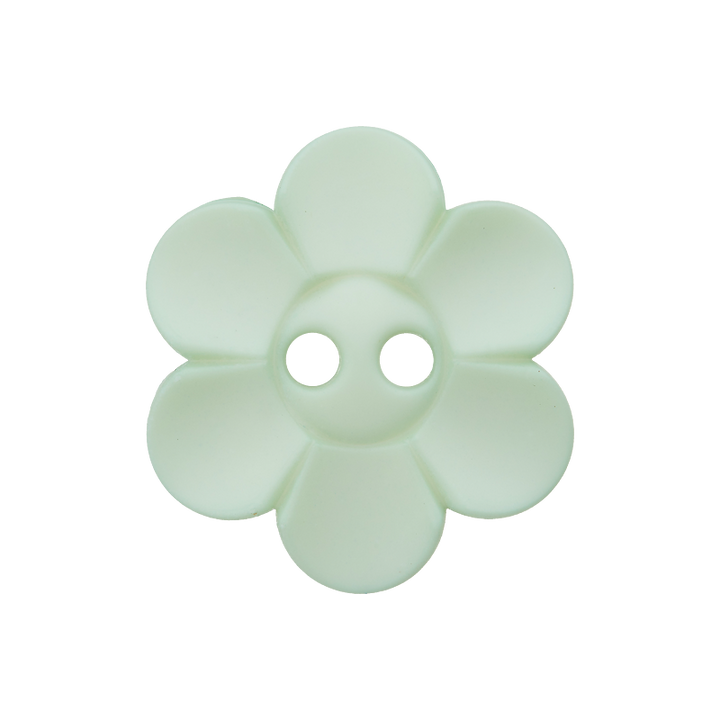 Bouton polyester 2-trous, fleur, 20mm, vert clair