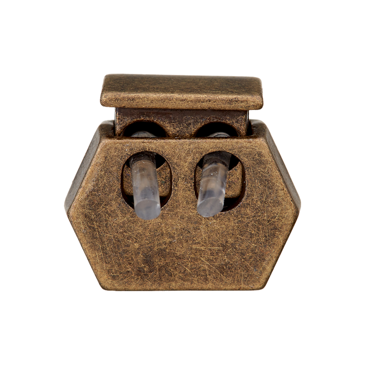 Cord stop/passage 3mm, 2-holes, 19mm, antique brass