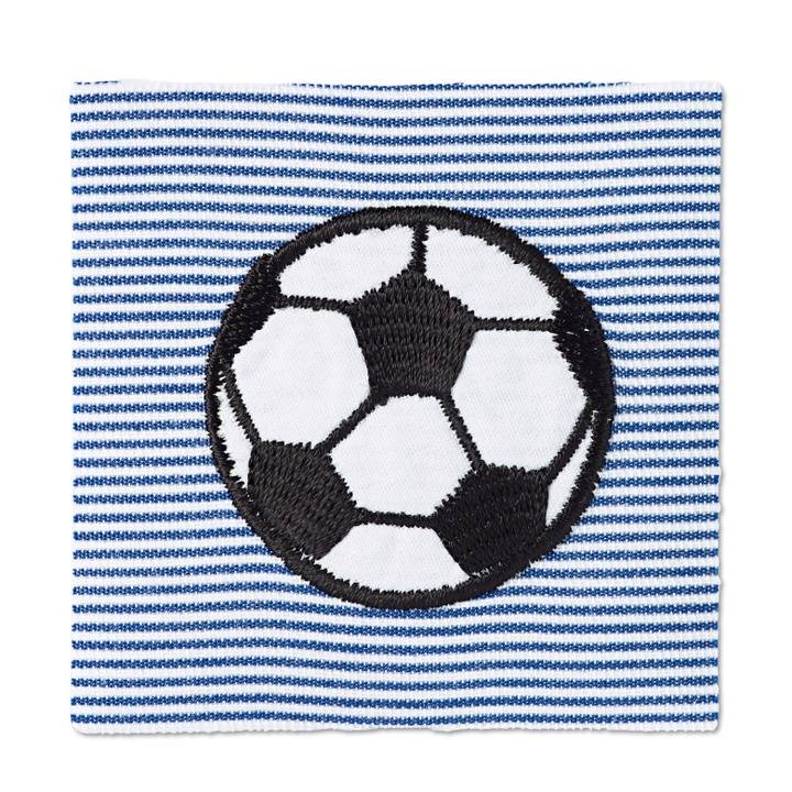 Applique football, on blue/white fabric