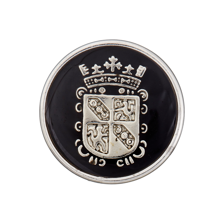 Polyesterknopf Öse, Wappen, metallisiert, 15mm, schwarz