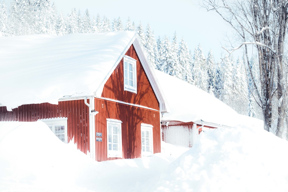 Hernö Gin, Dala, Home of Swedish Gin, embedded with snow.