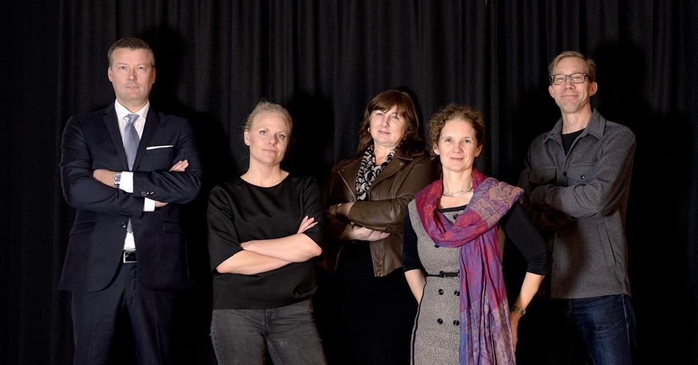 Juryn fr. vänster: Johan Lindehag (vd Ellevio), Johanna Mossberg (tillträd. avd.chef, Energimyndigheten), Jane Walerud (affärsängel), Lina Bertling Tjernberg (professor elkraftnät, KTH), Stefan Krook (grundare GodEl och Kivra)