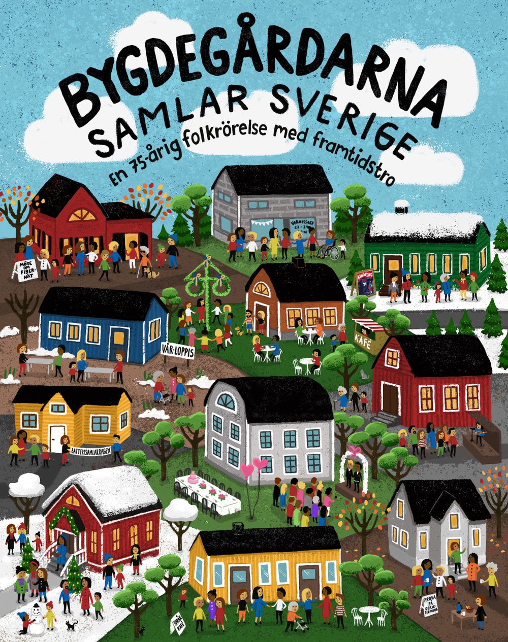 Bygdegårdarnas Riksförbunds jubileumsbok - omslag- Illustration: Marja Nyberg