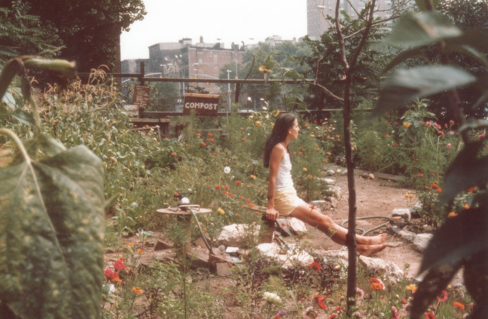 Liz Christy in a community garden, New York City, 1970s