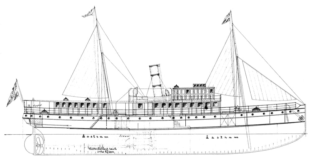 En ritning av ett gammalt fartyg. 