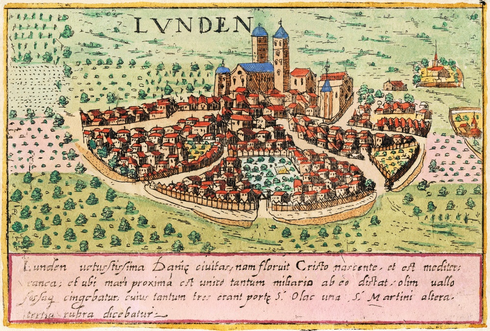 Kopparstick från 1580-talet, den äldsta kända bilden av Lund