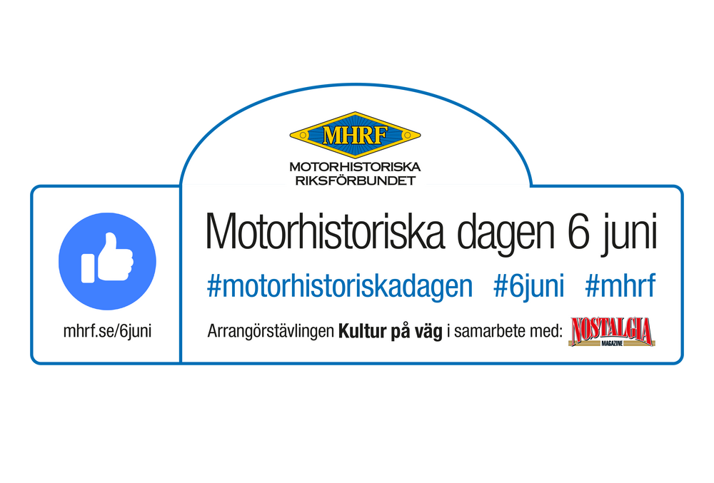 Fordons- och informationsskyltar samt årets affisch finns för utskrift på https://mhrf.se/kulturarvet/motorhistoriska-dagen/.