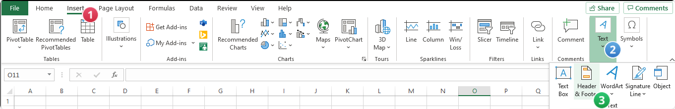 Excel Heading and footer settings