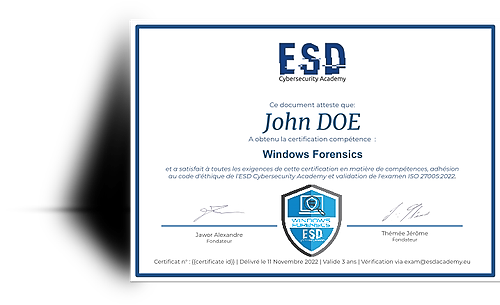 Représentation de la formation : ESD-FORENSICSWIN : Investigation numérique Windows (e-learning)