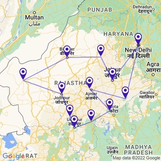 tourhub | Panda Experiences | Rajasthan Tour from New Delhi | Tour Map
