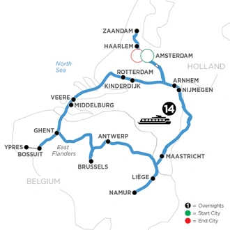 tourhub | Avalon Waterways | Grand Tulip Cruise of Holland & Belgium (Tranquility II) | Tour Map