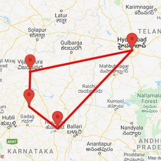 tourhub | Agora Voyages | Hyderabad, Bijapur, Badami & Hampi Tour | Tour Map