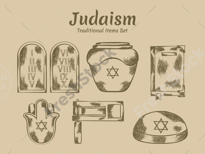 object-set-hand-drawn-judaism-sacred-items-freshstock