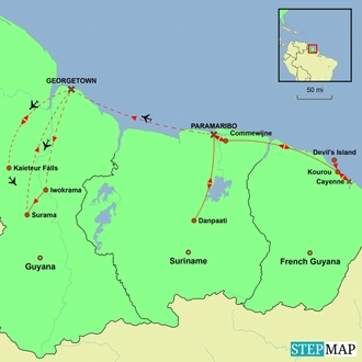tourhub | Undiscovered Destinations | Suriname, Guyana & French Guiana - Discover the Hidden Guianas | Tour Map