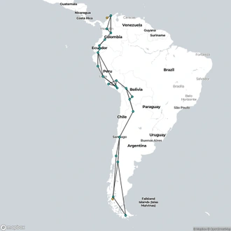 tourhub | Oasis Overland | Cartagena To Ushuaia (100 Days) Tip To Tail | Tour Map