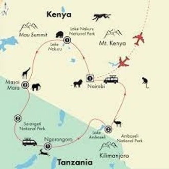 tourhub | Africa Safari Bookings Advisory Center | 15 Days Kenya Tanzania Victoria Falls Holiday | Tour Map