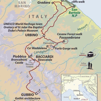 tourhub | Wild Frontiers | Italy: Walking and Wine in the Apennines | Tour Map