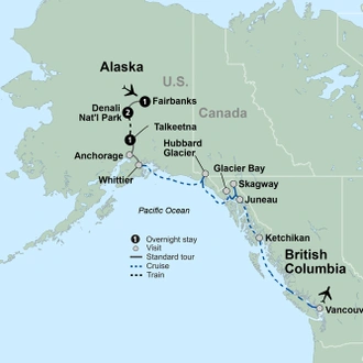 tourhub | Collette | Alaska Discovery Land & Cruise featuring a 7-night Holland America Cruise | Tour Map